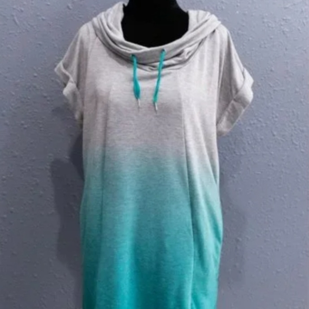 Pink Lotus Gray and Teal Ombre Midi Dress/ Bathing Suit Cover Up/Gym Cover Up